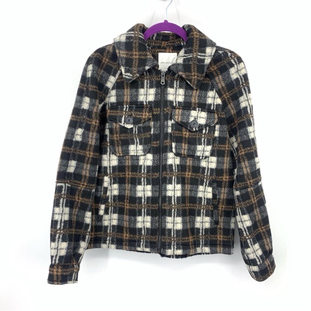 Avec Les Filles Anthropologie Women Size Small Jacket Shacket Brown Plaid Fleece
